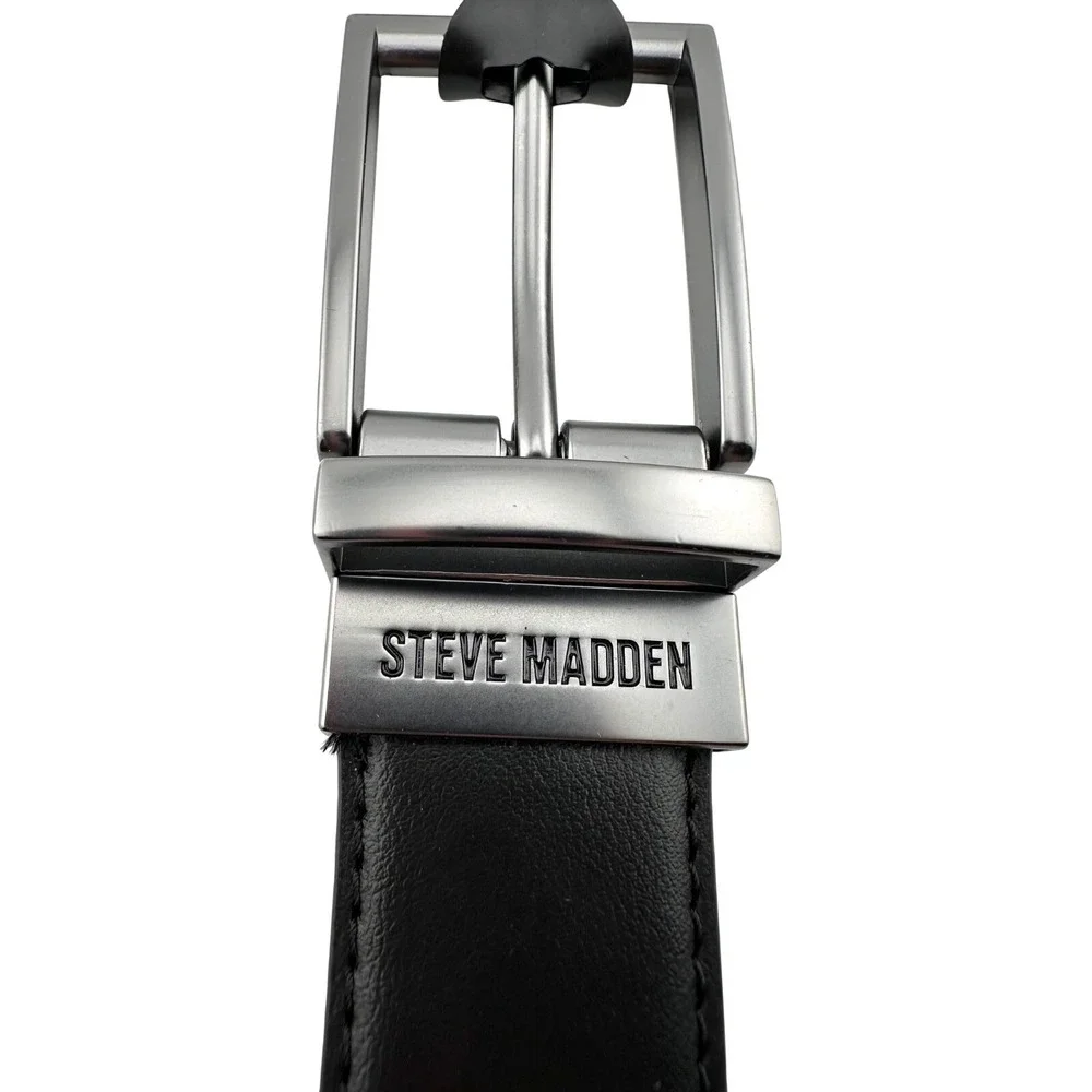 Steve Madden Reversible Belt Nickel Buckle Mens XL 42/44 Black Vegan Leather NWT